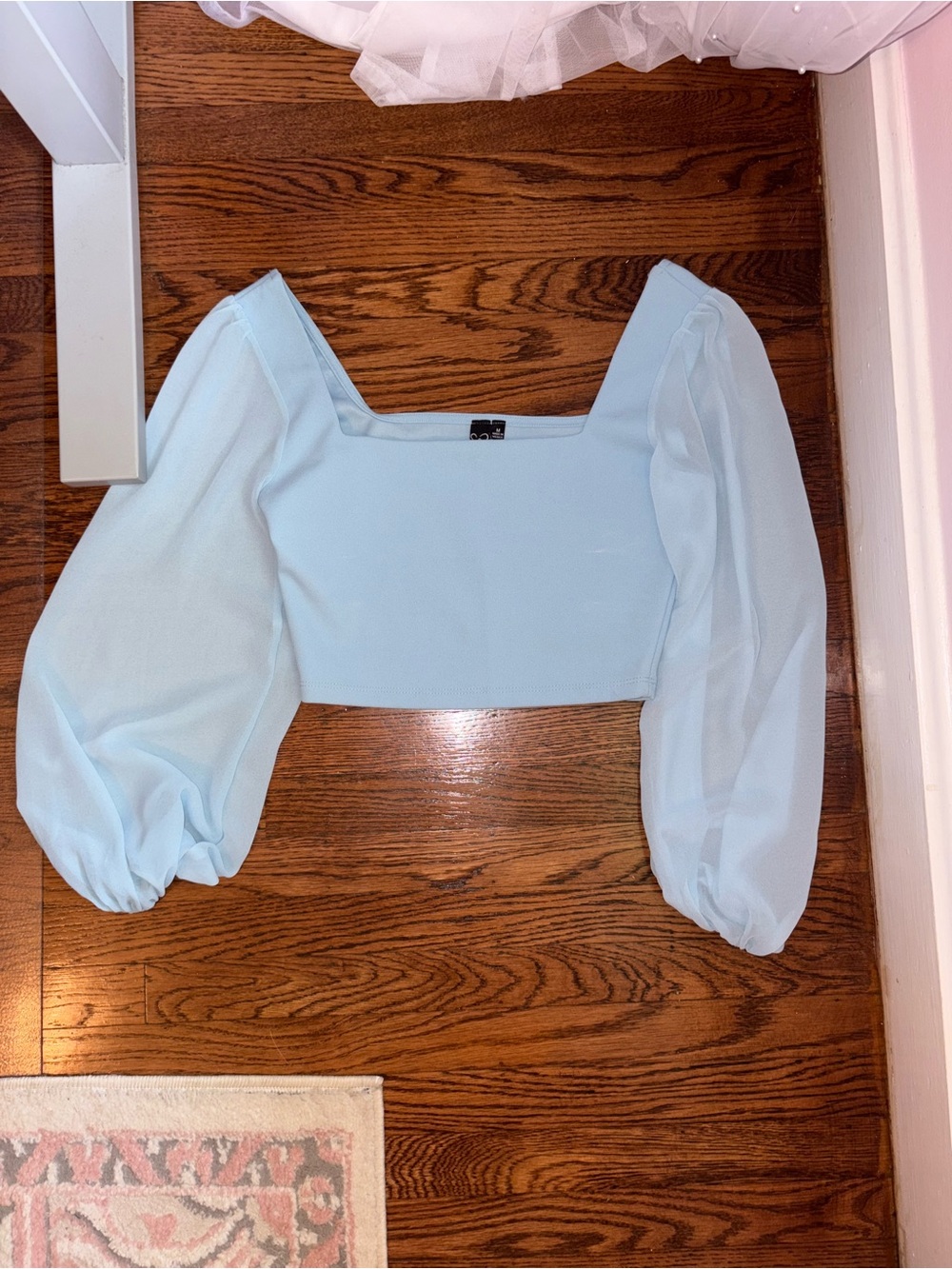 Windsor Pale Blue Square Neck Puff Sleeve Crop Top